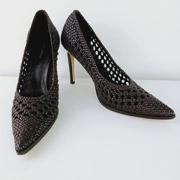 Tory Burch SZ 7.5M 100mm Woven Leather Stiletto Pumps Chocolate Brown $549 - Picture 3 of 9